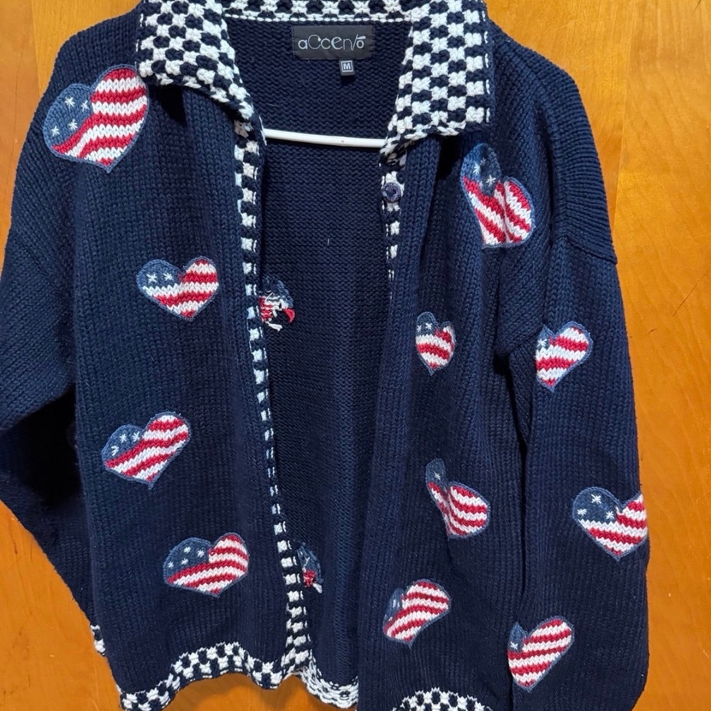 Accents Navy Cardigan with Heart Pattern